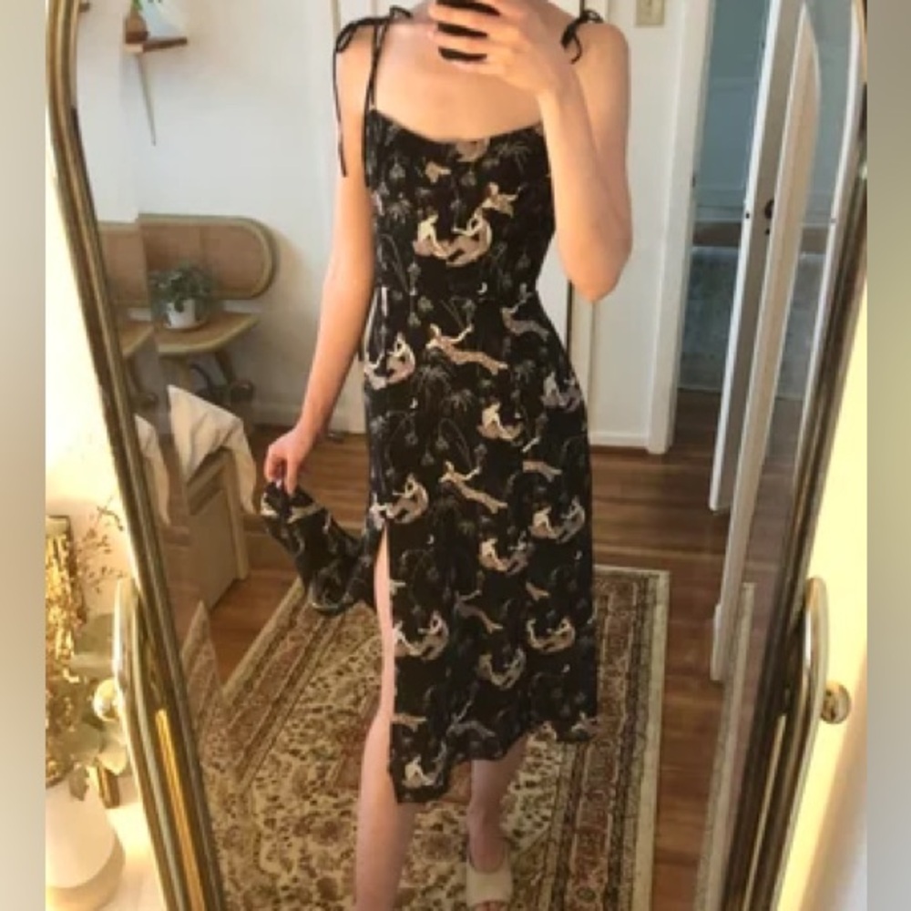 Black Tie Strap Dress with Champagne Print - Picture 4 of 6